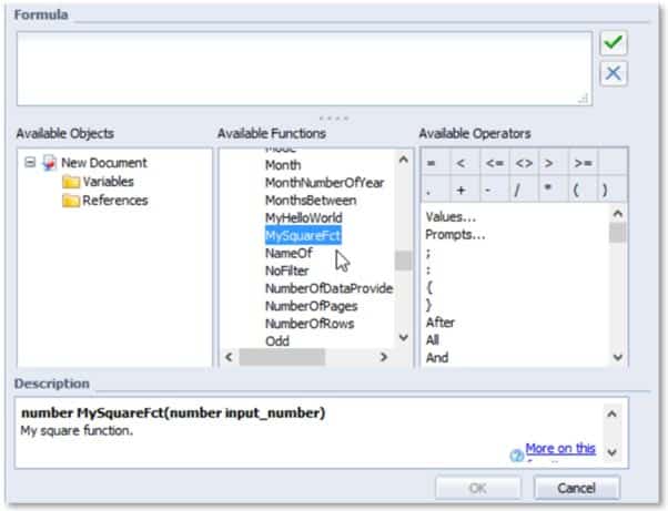 Les extensions de calculs, fonctions personnalisées disponibles dans SAP WEBI