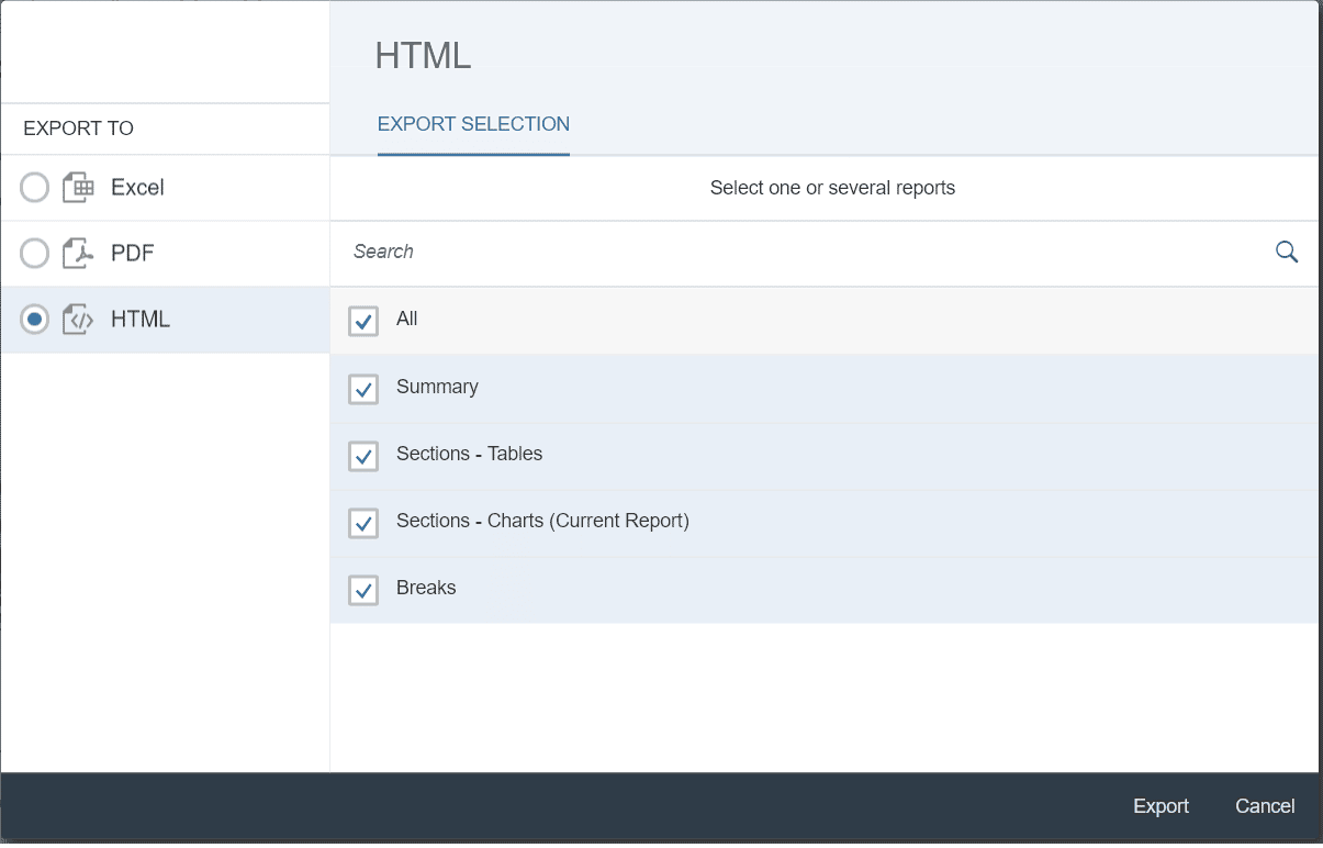 Il y a plusieurs options d’exportation ont été rajoutées dans la version BI 4.2 SP5