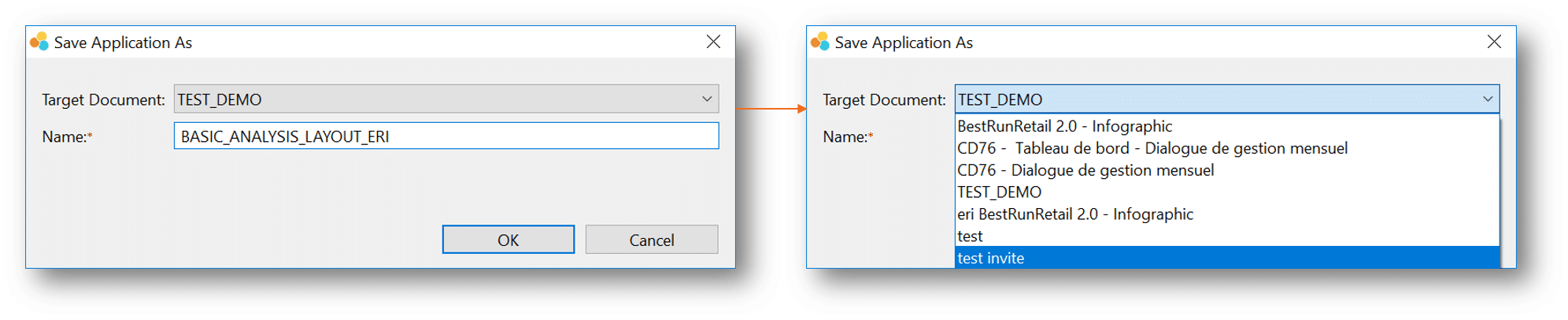 Le copier/coller réalise exactement le même comportement et permet d’utiliser une application dans un autre document SAP Lumira