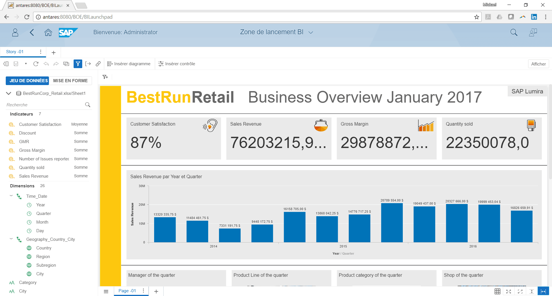 Le mode conception a été intégré à cette nouvelle interface, ce qui permet de venir ajuster son rapport après l’avoir bien sûr partagé depuis le client lourd SAP Lumira Discovery.