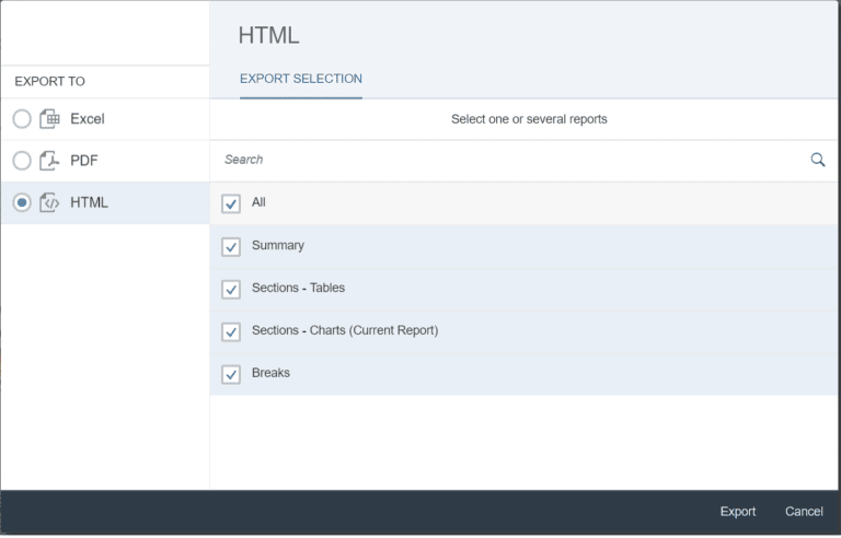 Export HTML fonctionnalité disponible dans SAP WEBI